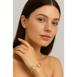 Bracelete Ouro 18K 2 Flores Cravejadas