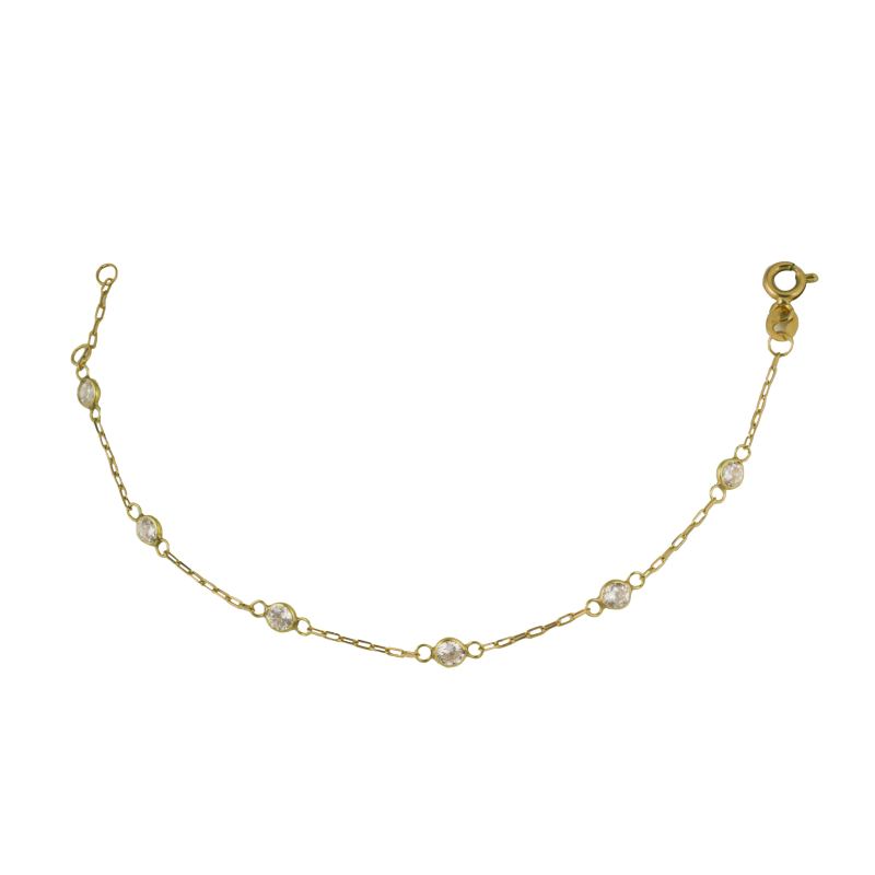 Pulseira Ouro 18K Infantil Zircônia Branca 13cm