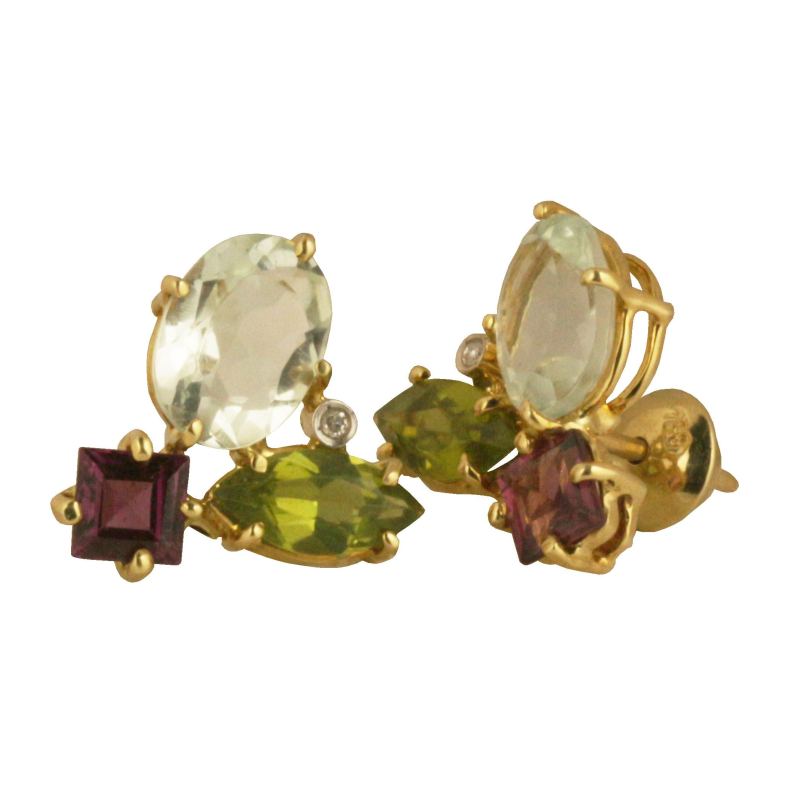 Brinco Ouro 18K Fume Peridoto Com Brilhantes