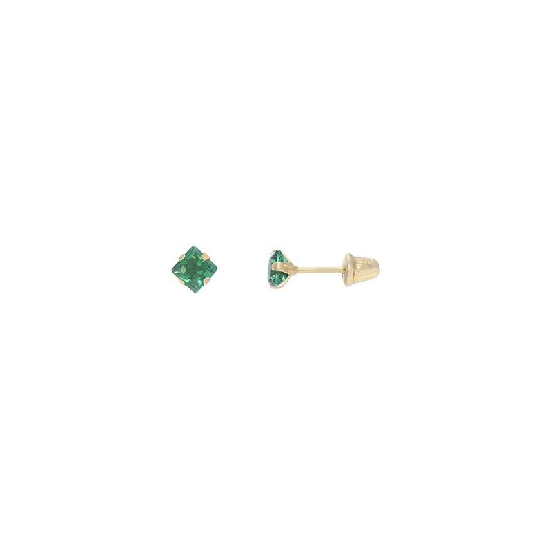 Brinco Ouro 18K Com Zircônia Quadrada Verde 4mm