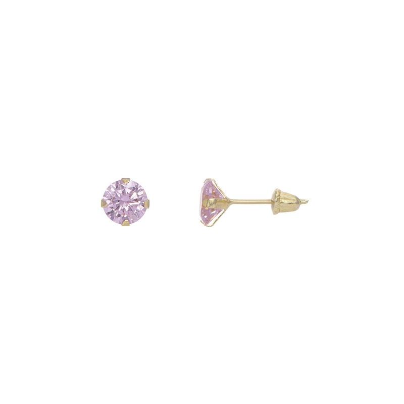 Brinco Ouro 18K Redondo Zircônia Rosa Clara 5mm