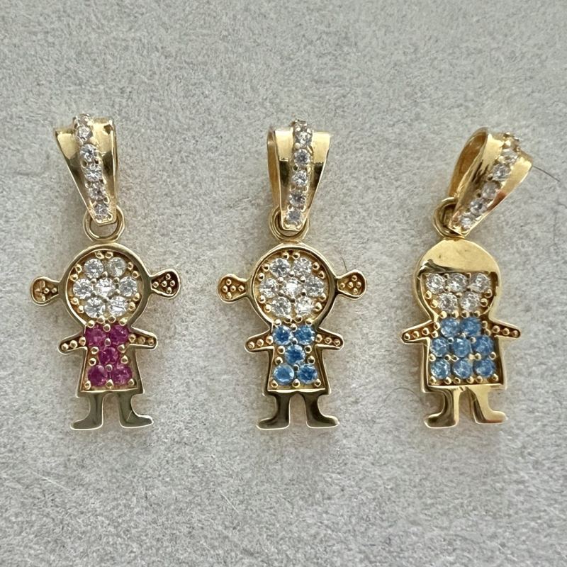 Pingente Ouro 18K Menino Menina Com Zircônia