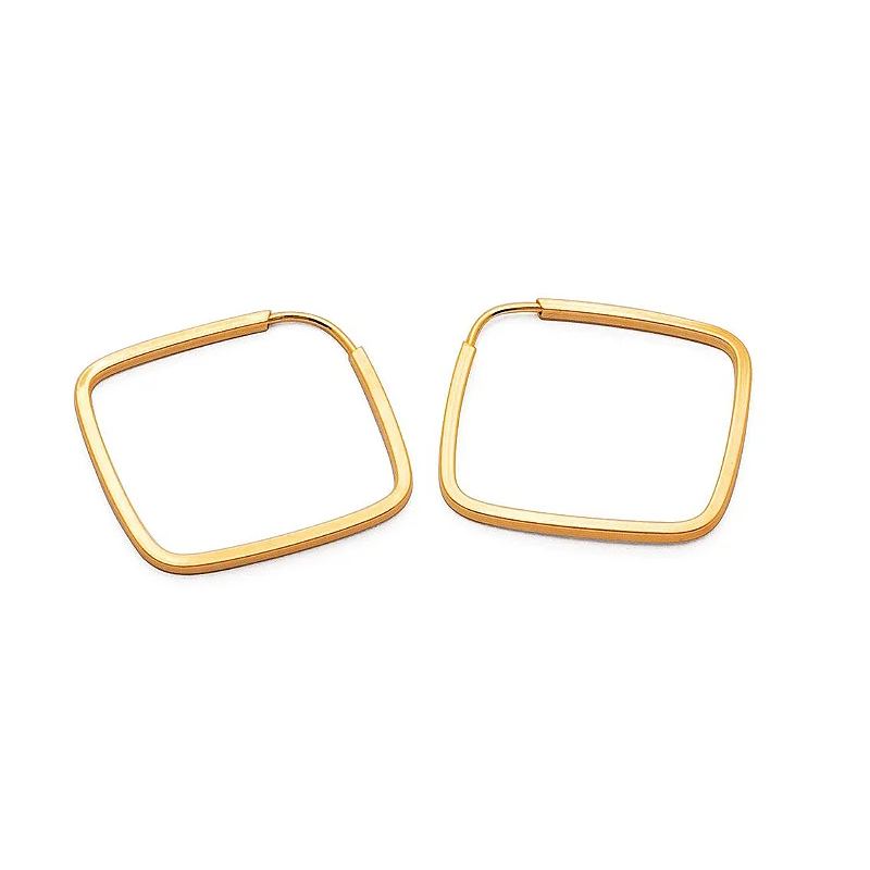 Brinco Ouro 18K Argola Quadrada 15mm Fio Quadrado 1mm