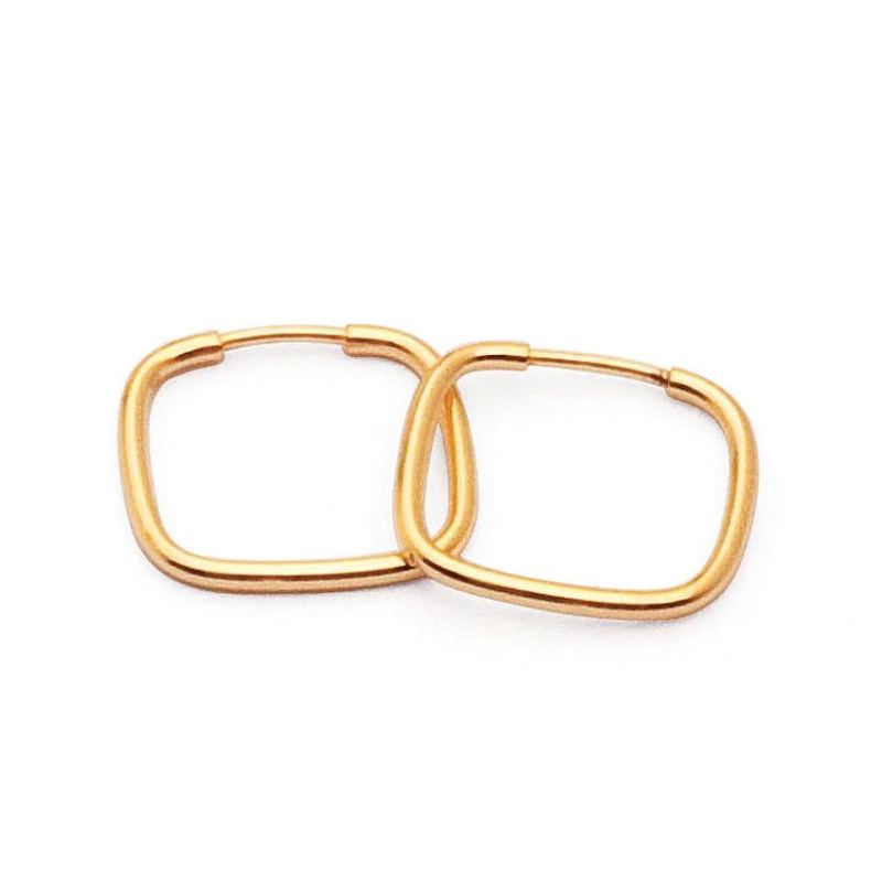 Brinco Ouro 18K Argola Quadrada 13mm Fio Redondo 1mm