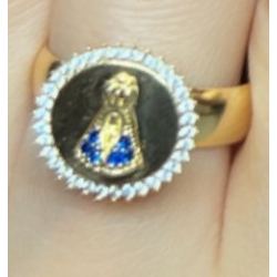 Anel Ouro 18K Nossa Senhora Com Zircônia