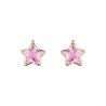 Brinco Ouro 18K Estrela Zircônia Rosa Clara Com Moldura