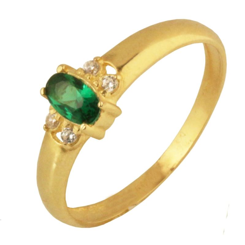 Anel Ouro 18K Com Zircônia Verde Central E Branca Lateral