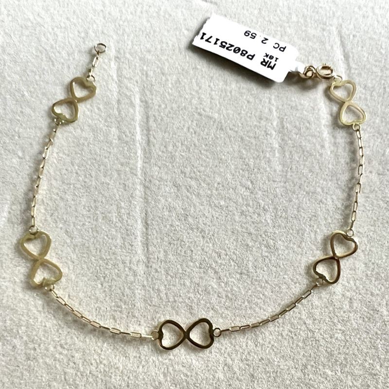 Pulseira Ouro 18K Infinito Dois Corações 19cm