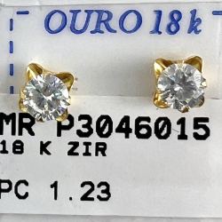 Brinco Ouro 18K Com Zircônia Branca