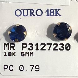 Brinco Ouro 18K Redondo Com Zircônia Azul Escuro 5mm