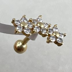 Piercing Ouro 18K Três Flores Com Zircônia