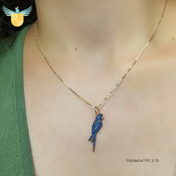 Pingente Ouro 18K Arara Azul Com Pedra