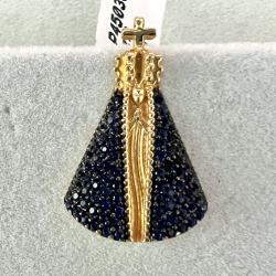 Pingente Ouro 18K Nossa Senhora Com Zircônia Azul