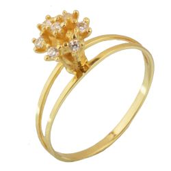 Anel Ouro 18K Flor Aro Vazado Com Zircônia Branca