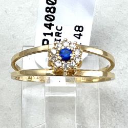 Anel Ouro 18K Aro Duplo Com Zircônia Azul E Branca