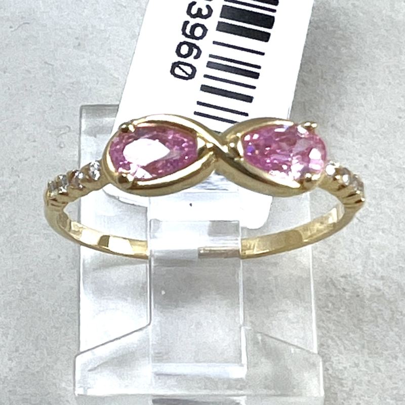 Anel Ouro 18K Infinito Com Zircônia Rosa E Branca