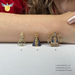 Pingente Ouro 18K Nossa Senhora Com Zircônia Azul No Manto