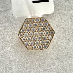 Pingente Ouro 18K Hexágono Com Zircônia Branca