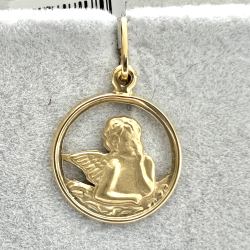 Pingente Ouro 18K Anjo Da Guarda No Aro Pensando