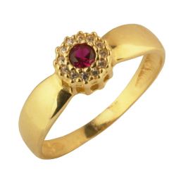 Anel Ouro 18K Aro Largo Flor Com Zircônia