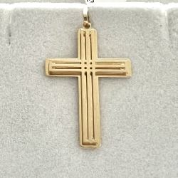 Pingente Ouro 18K Crucifixo Com Faixas