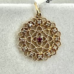 Pingente Ouro 18K Mandala Renda Com Zircônia Branca E Vermelha