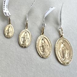 Pingente Ouro 18K Medalha Nossa Senhora Das Graças Oval (Tamanhos Variados)