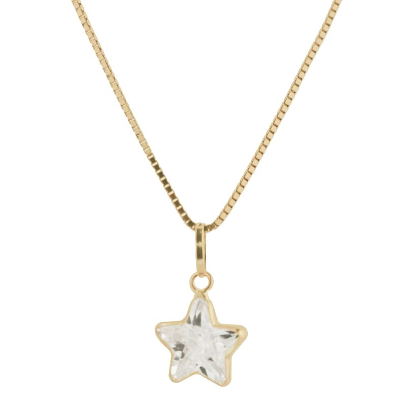 Pingente Ouro 18K Estrela Zircônia Branca 6mm