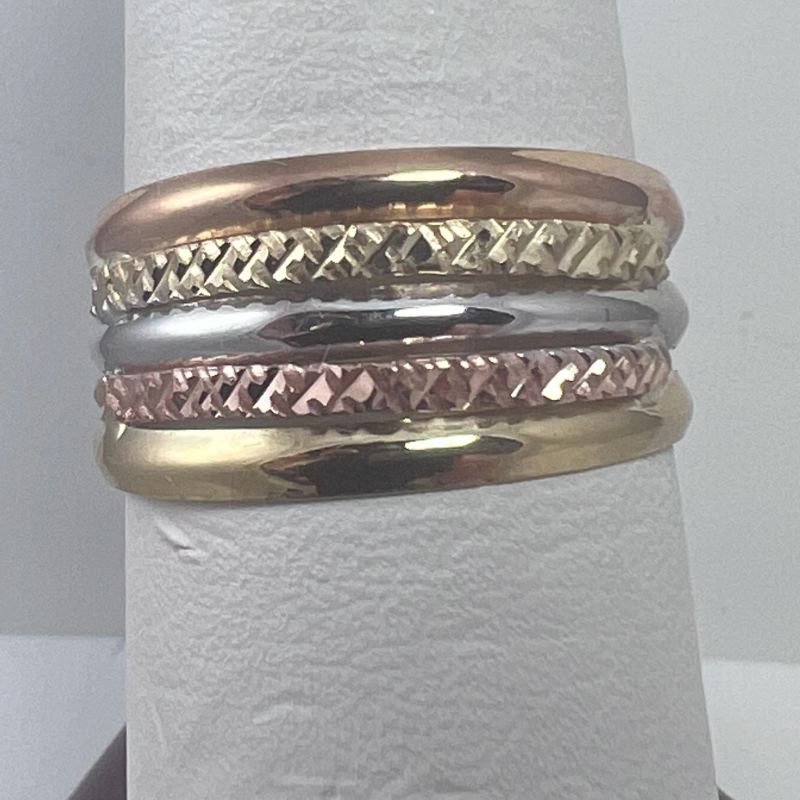 Anel Ouro 18K Tricolor Com Cinco Fileiras