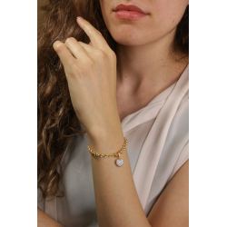 Pulseira Ouro 18K Elo Portugues Com Coraçao Zirconia