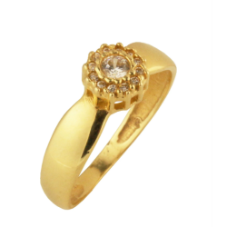 Anel Ouro 18K Flor Zirconia