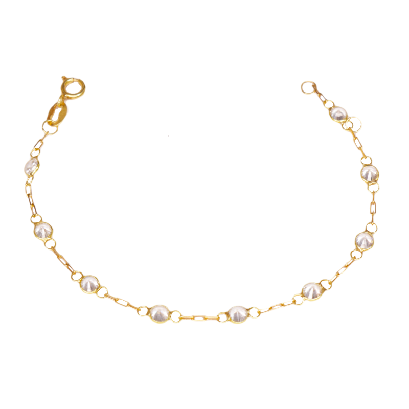 Pulseira Ouro 18K Pedra Zircônia Branca 12cm