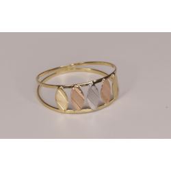 Anel Ouro 18K Tricolor Folhas Meio Retangulo