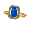 Anel Ouro 18K Com Zirconias Azul e Brancas