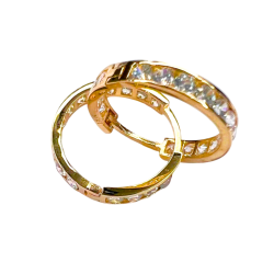 Brinco Ouro 18K Argola Click Com Zirconias