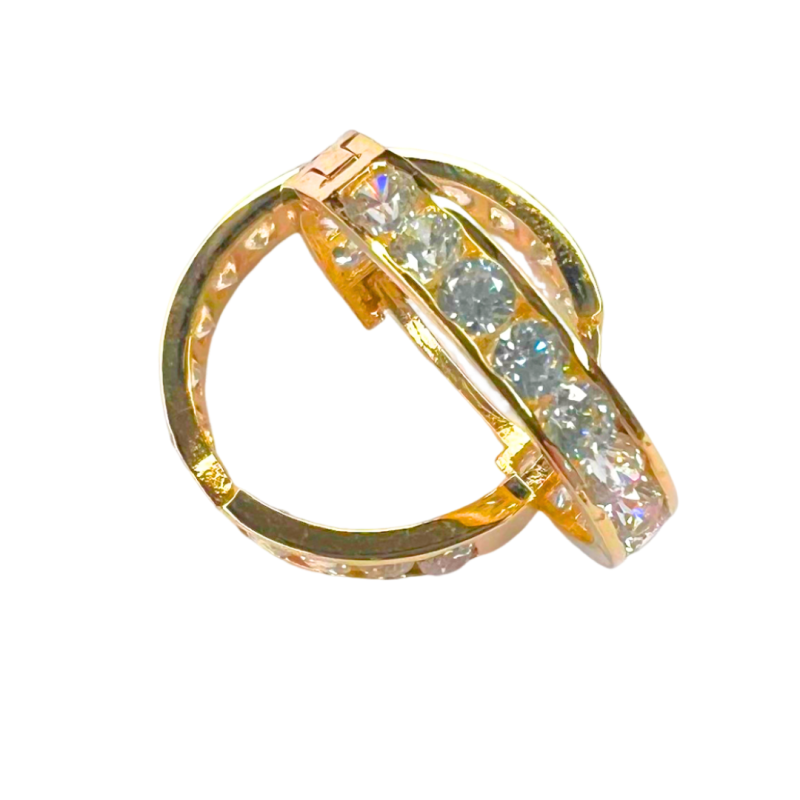 Brinco Ouro 18K Argola Click Com Zirconias