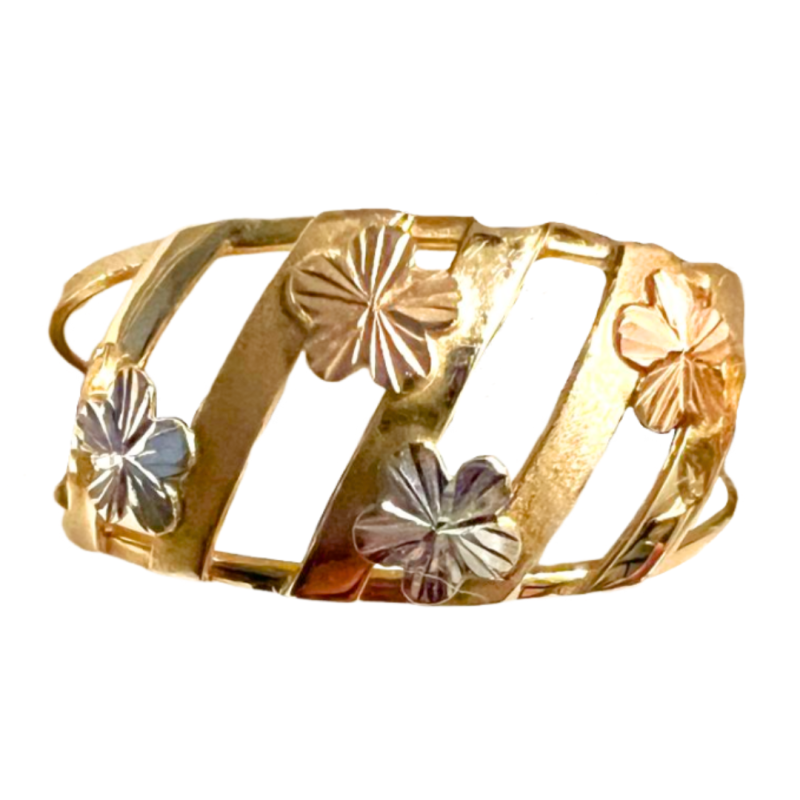 Anel Ouro 18K Tricolor Com Flores