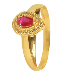 Anel Ouro 18K Gota Zirconia Vermelho