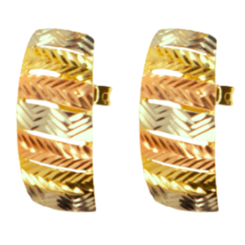 Brinco Ouro 18K Tricolor Com Retangulos