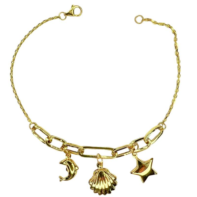 Pulseira Ouro 18K Cartier Com Pingentes Estrela/Golfinho/Concha