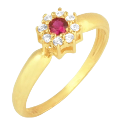 Anel Ouro 18K Flor Zirconia