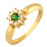 Anel Ouro 18K Flor Com Zircônia Verde No Meio