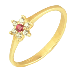 Anel Ouro 18K Flor Com...