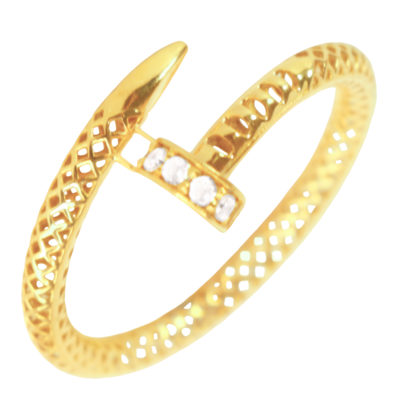 Anel Ouro 18K Prego Tela Com Zirconias