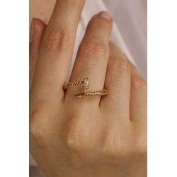 Anel Ouro 18K Prego Tela Com Zirconias