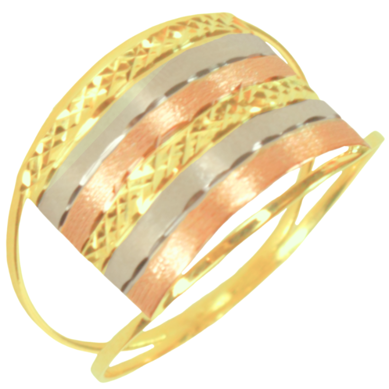 Anel Ouro 18K Tricolor Linhas