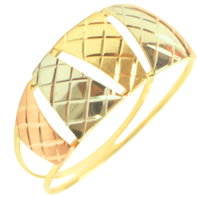 Anel Ouro 18K Tricolor Placas Triangulares