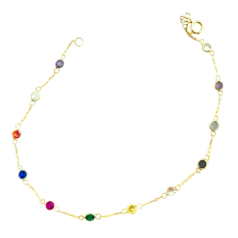 Pulseira Ouro 18K Zircônia Colorida 18cm