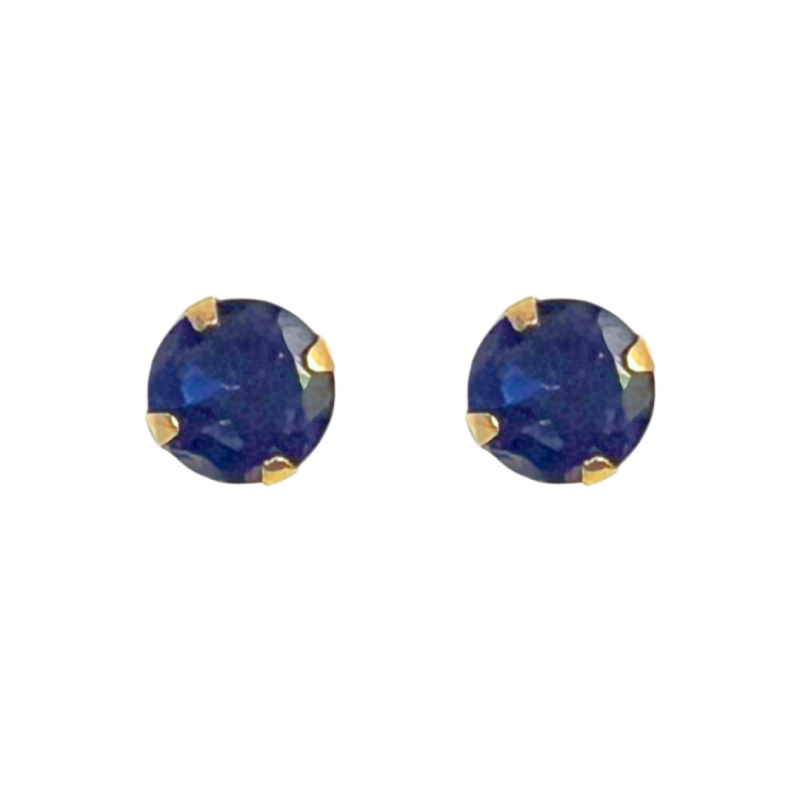 Brinco Ouro 18K Redondo Com Zircônia Azul Escuro 5mm