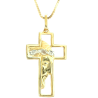 Pingente Ouro 18K Cruz Face De Cristo Duas Cores